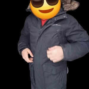 Eddie Bauer WeatherEdge Men's Down Parka – Navy – Fur-Trim Hood – Small